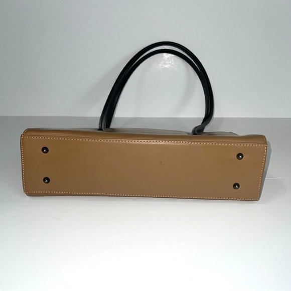 Vintage C. Valentino Handbag - Tan Leather With Black Shoulder Straps - Picture 9 of 11